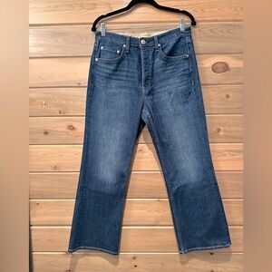 Maya Womens High Rise Cropped Flare Button Fly Wide Leg Jeans | 30